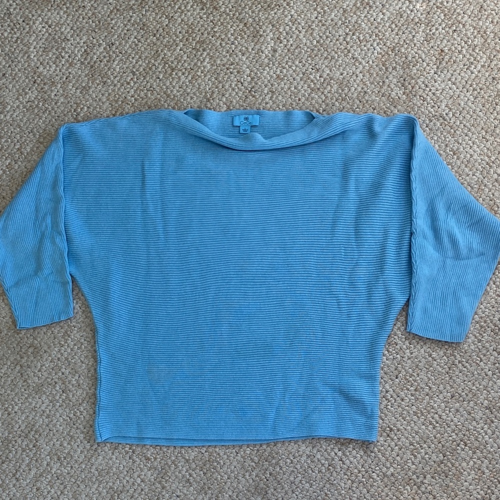 CeCe Sky Blue Ribbed Boatneck Sweater. Womens size L